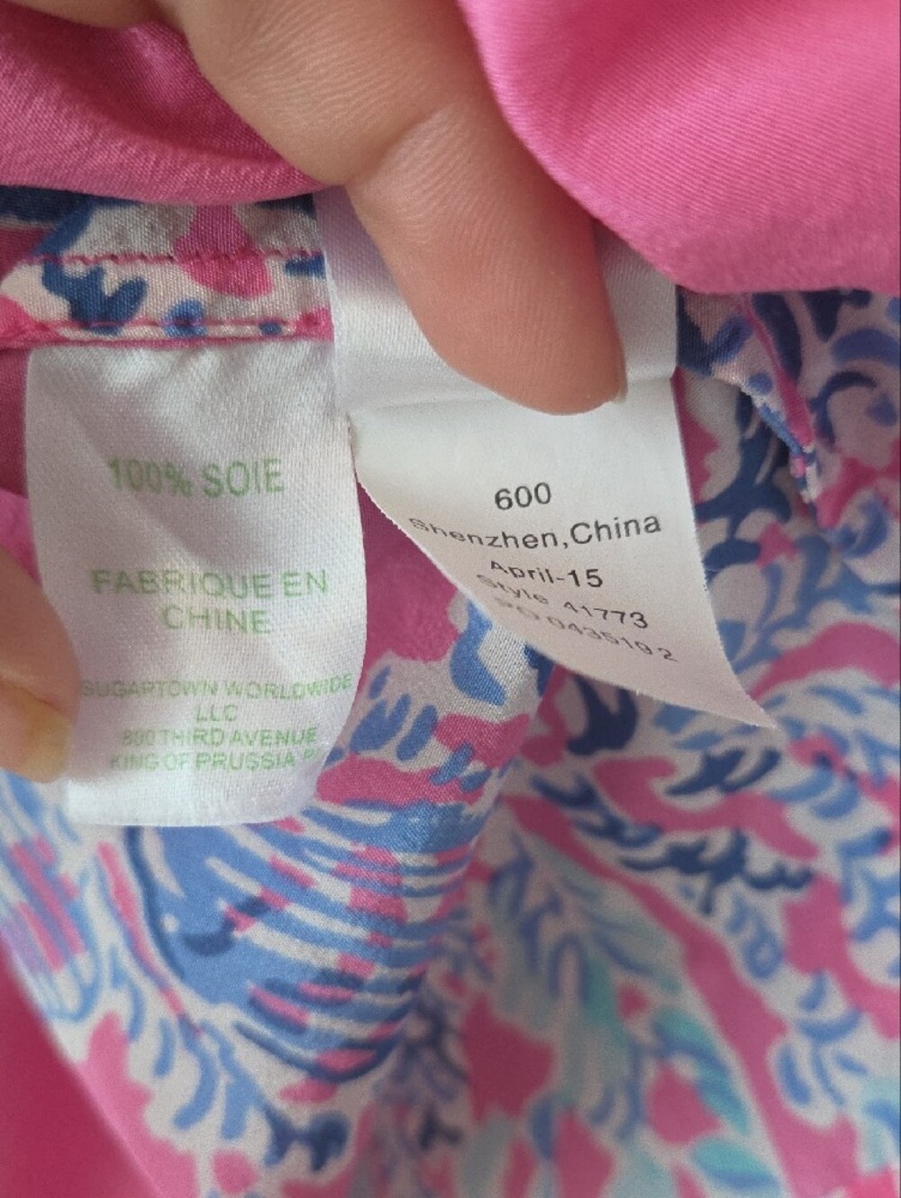 Lilly Pulitzer Pink Blue Floral  100% Silk V-Neck Tunic - Picture 6 of 7